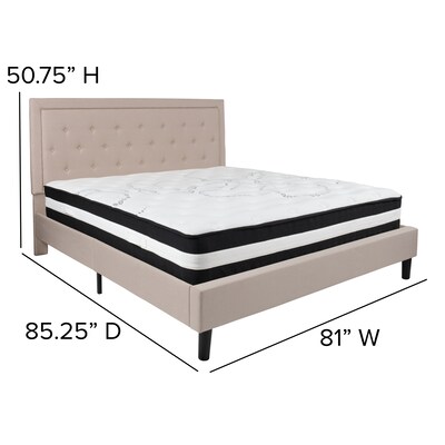 Flash Furniture Roxbury Tufted Upholstered Platform Bed in Beige Fabric with Pocket Spring Mattress, King (SLBM20)