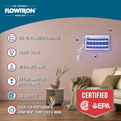 Flowtron Electric Portable Indoor Fly Trap, 500 sq. ft. Coverage, 30W Bulb with Dual Lure Insect Killer (FLWFC4900)