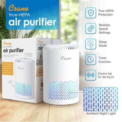 Crane True HEPA Tabletop Air Purifier, 150 sq. ft., White (EE-5061)