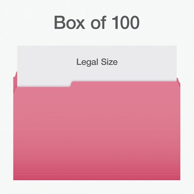 Pendaflex Heavy Duty File Folder, 1/3-Cut Tab, Assorted, Legal Size, Pink, 100/Box (1007033)