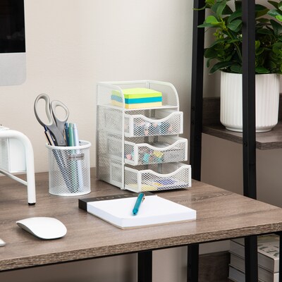 Mind Reader 4-Compartment Metal Desk Organizer, White (MESHMINI-WHT)