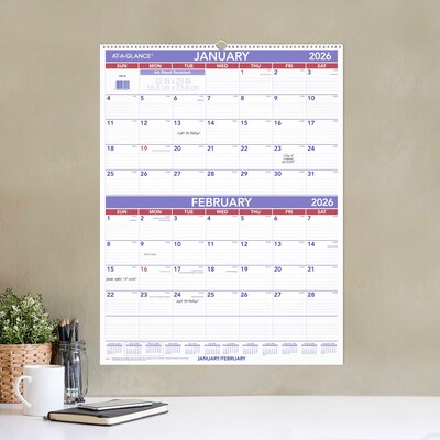 2026 AT-A-GLANCE 22" x 29" Two-Month Wall Calendar, White/Purple (PM9-28-26)