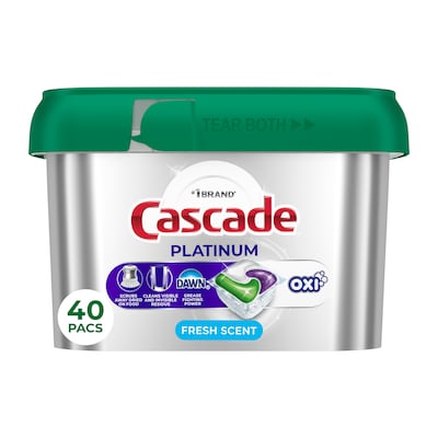 Cascade Platinum ActionPacs + Oxi Dishwashing Detergent Pods, Fresh Scent, 40 Pods/Box (57661/27425)