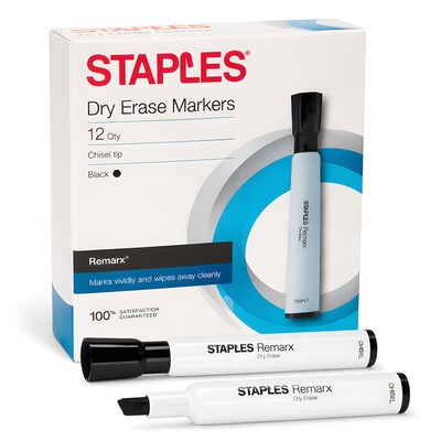 Staples Remarx Dry-Erase Markers, Chisel Tip, Black, 12/Pack (29211-CC)