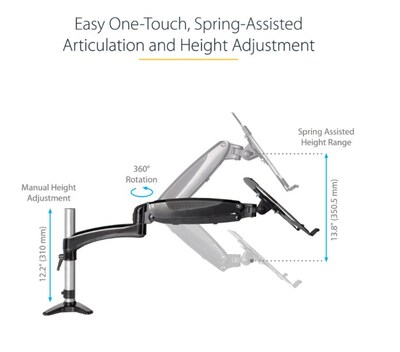 StarTech Adjustable Desk Mount Laptop Arm for 34" Monitor, Black/Silver (ARMUNONB1)