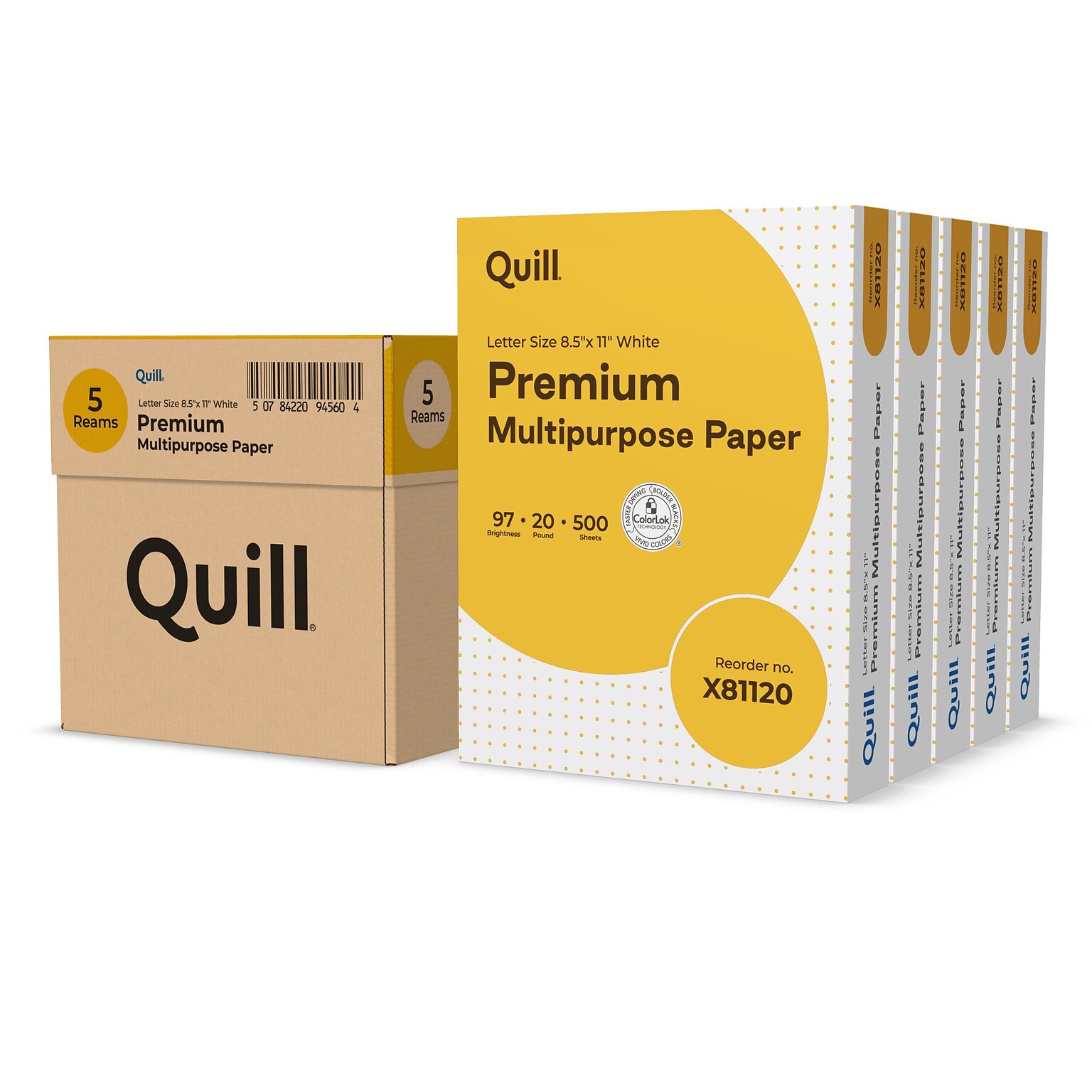Quill Brand® 8.5 x 11 Premium Multipurpose Paper, 20 lbs., 97 Brightness, 5 Reams/CT (X81150CT)