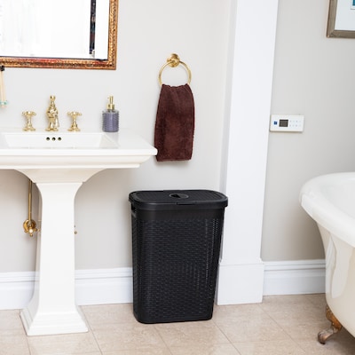 Mind Reader 10.57-Gallon Laundry Hamper with Lid, Plastic, Black, 2/Set (40HAMP2PK-BLK)