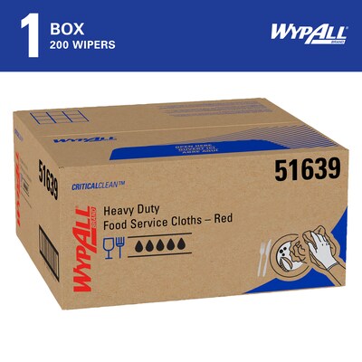 WypAll CriticalClean Fabric Food Service Cloths, 23.5 x 12.5, Red, 200 Cloths/Pack (51639)