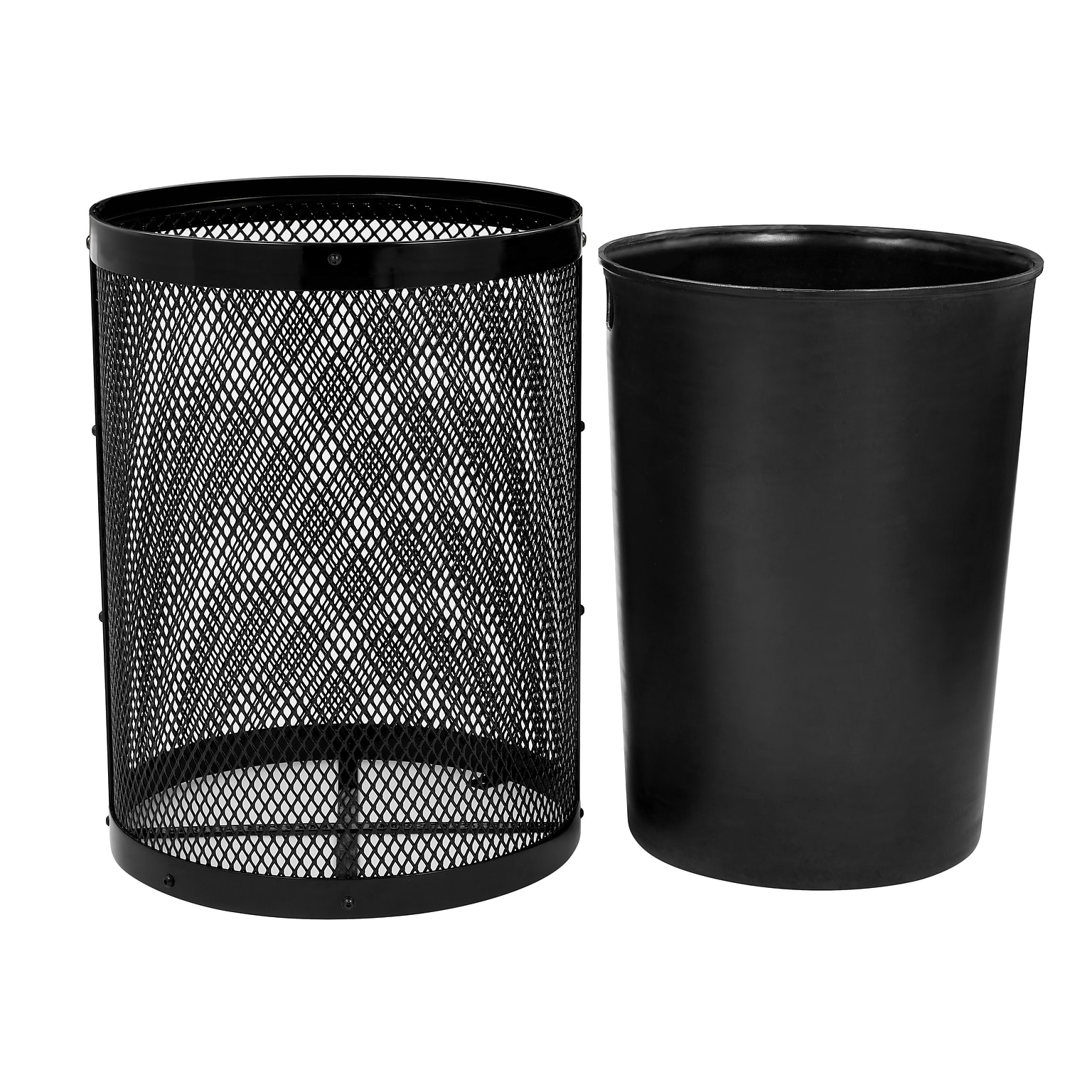 Alpine Industries 4460 Series Steel Mesh Outdoor Trash Can with Liner, 36 Gallon, Black (ALP4460-01-BLK)