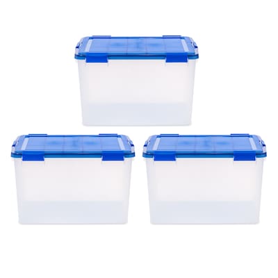 Iris 74 Quart Element Resistant Ultimate Clear Plastic Latching Storage Bin, Clear, 3/Pack (500142)