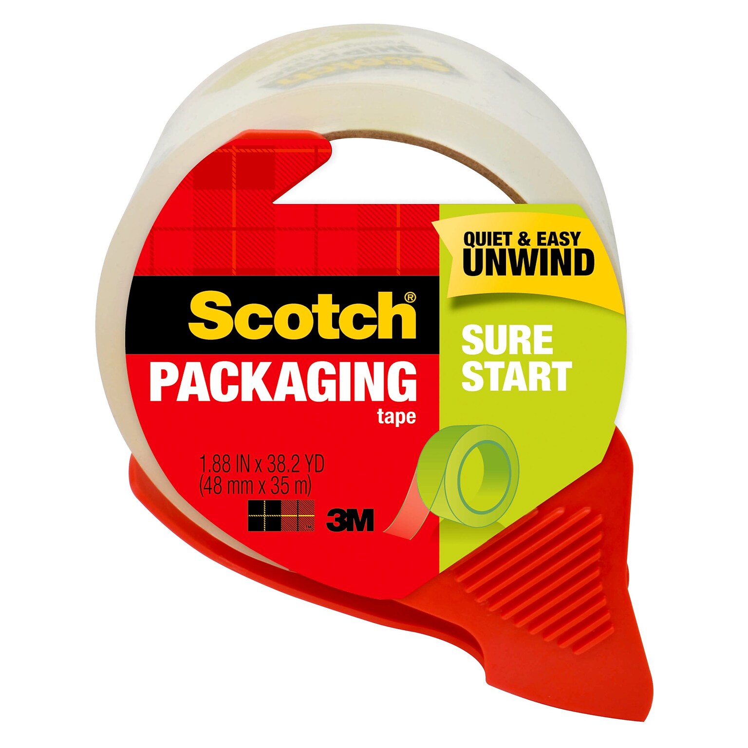 Scotch Sure Start Shipping Packing Tape with Dispenser, 1.88 x 38.2 yds., Clear (3450S-RD)