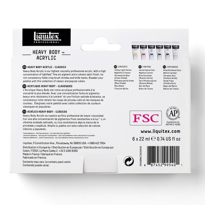 Liquitex Professional Heavy Body Acrylic Paint Tubes, Assorted Colors, 22 mL, 6 Pieces/Set (LIQ3699294)