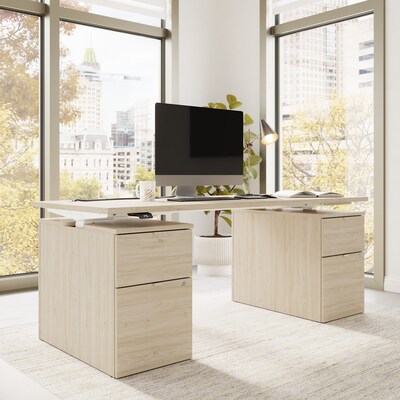 Bush Business Furniture Stratus 72W Electric Rectangular Adjustable Standing Desk with Drawers, Natural Elm (SUT010NE)