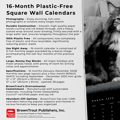 2026 BrownTrout The BrownTrout Portrait Series: The Regal Cat 12" x 12" Monthly Wall Calendar (9798330707874)