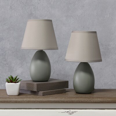 Creekwood Home Nauru 9.45" Traditional Petite Ceramic Oblong Bedside Table Desk Lamp, Gray, 2/Pack (CWT-2005-GY-2PK)