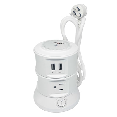 RAYOVAC Charging Tower 6-Outlet 4-USB Port Surge Protector with Wireless Charging, 5-ft., 540 Joules, White (SS-Q913)