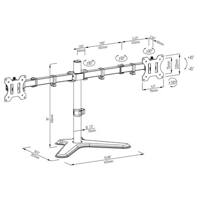 Mind Reader Freestanding Dual Monitor Desk Mount, Black (DARB-BLK)