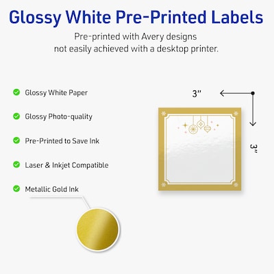 Avery Square Multipurpose Labels, 3 x 3, White, 60/Pack (19479370525)