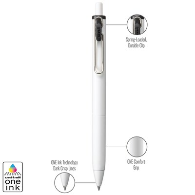 uni-ball one Retractable Gel Pens, Medium Point, 0.7mm, Black Ink, Dozen (70362)