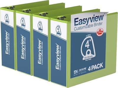 Davis Group Easyview Premium 4 Angle D Ring, Customizable, View Binder, Lime Green, 4/Pack (8406-24
