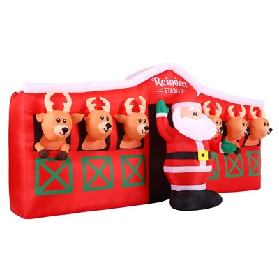 Fraser Hill Farm 4' Pre-Lit Inflatable Santa in Reindeer Stable (FHFRDRSTBLE041-L)