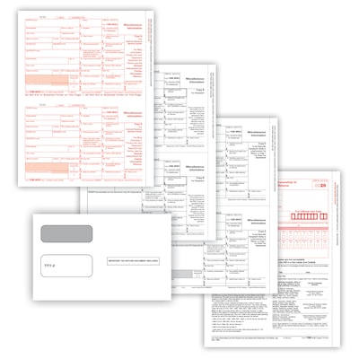 ComplyRight 2026 1099-MISC Tax Form Envelopes, 3-Part, 2-Up, Copy A, B, C/2, 1096 Transmittal, 25/Pack (6103E25)