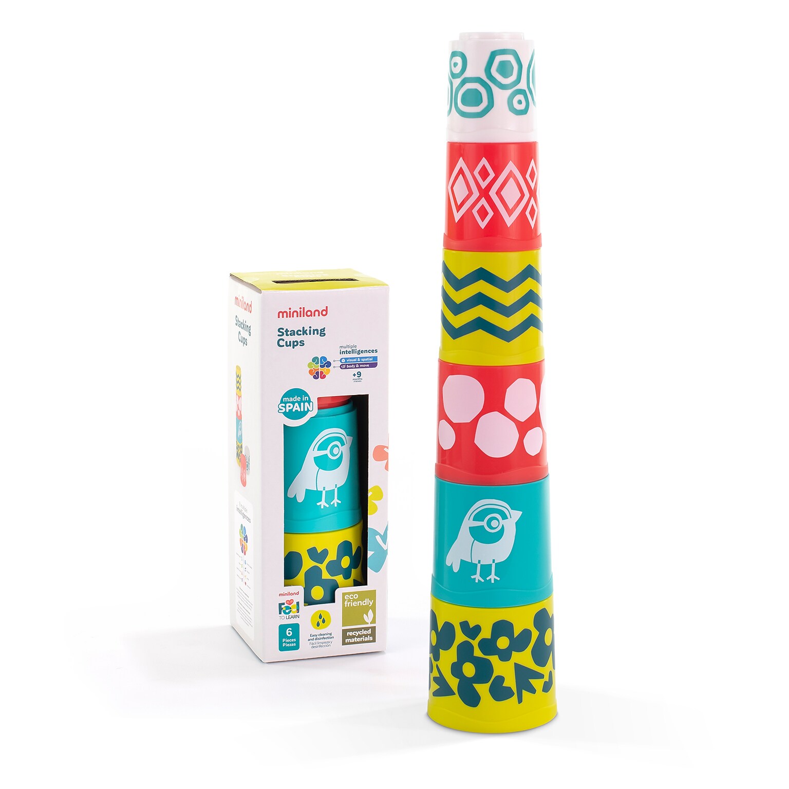 MINILAND Feel to Learn: Stacking Cups, Multicolored, 6 Pieces/Set (MLE97340)