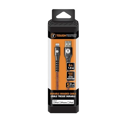 ToughTested Braided Lightning to USB-A Charging Cable, 6 ft., Black (TTFC6IP2)
