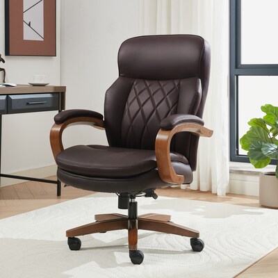La-Z-Boy Colston Ergonomic Vegan Leather Swivel Executive Chair, Dark Brown (60120-DBRN)
