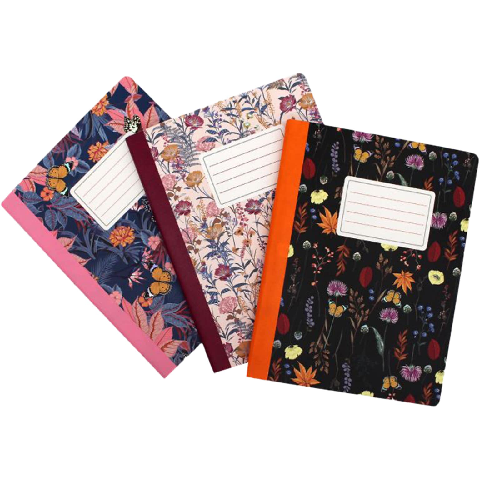 Pukka Pad Bloom Composition Notebooks, 7.5 x 9.7, College Ruled, 70 Sheets, Assorted Colors, 3/Pack (9516-BLM)
