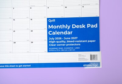 2026-2027 Quill Brand® 22" x 17" Academic Monthly Desk Pad Calendar, Black (63556-27-QCC)