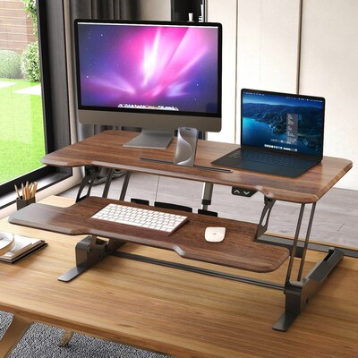 Mount-It! 38"W Electric Rectangular Adjustable Standing Desk Converter, Dark Walnut (MI-8011)