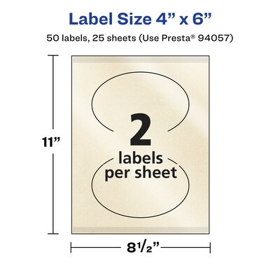 Avery Pearlized Ivory Oval Multipurpose Labels, 4" x 6", Ivory, 50/Pack (94057)
