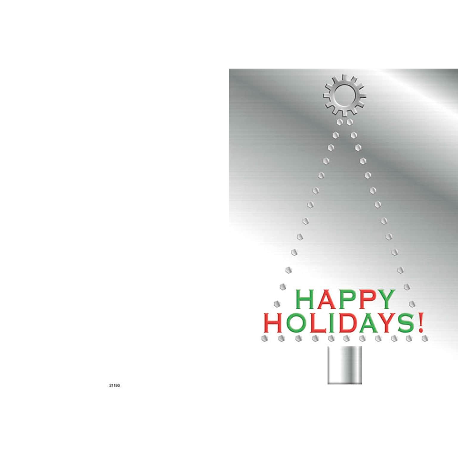 Happy Holidays - dotted christmas tree with gear - 7 x 10 scored for folding to 7 x 5, 25 cards w/A7 envelopes per set