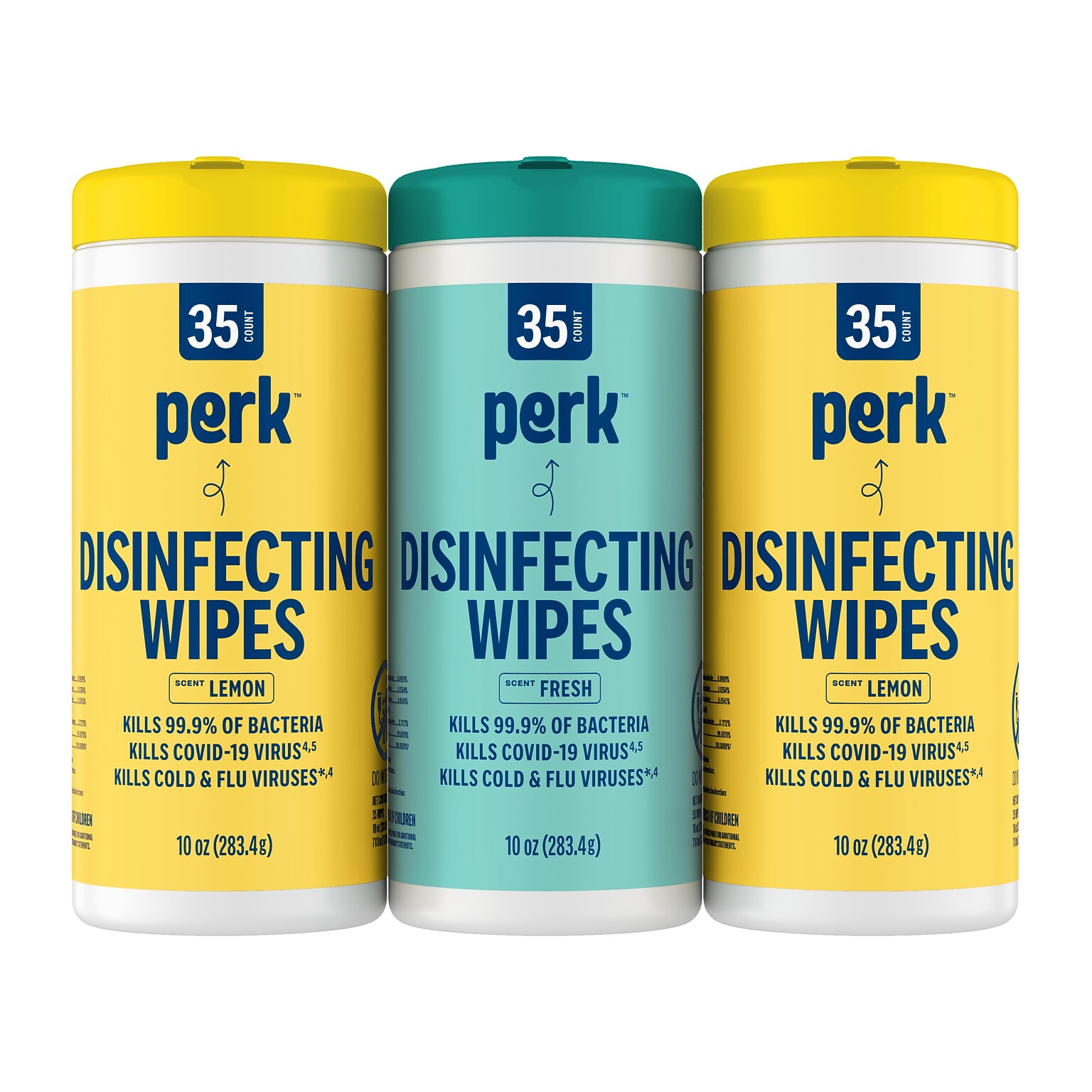 Perk™ Disinfecting Wipes, Fresh & Lemon Scent, 35 Wipes/Container, 3/Pack (PK56666)