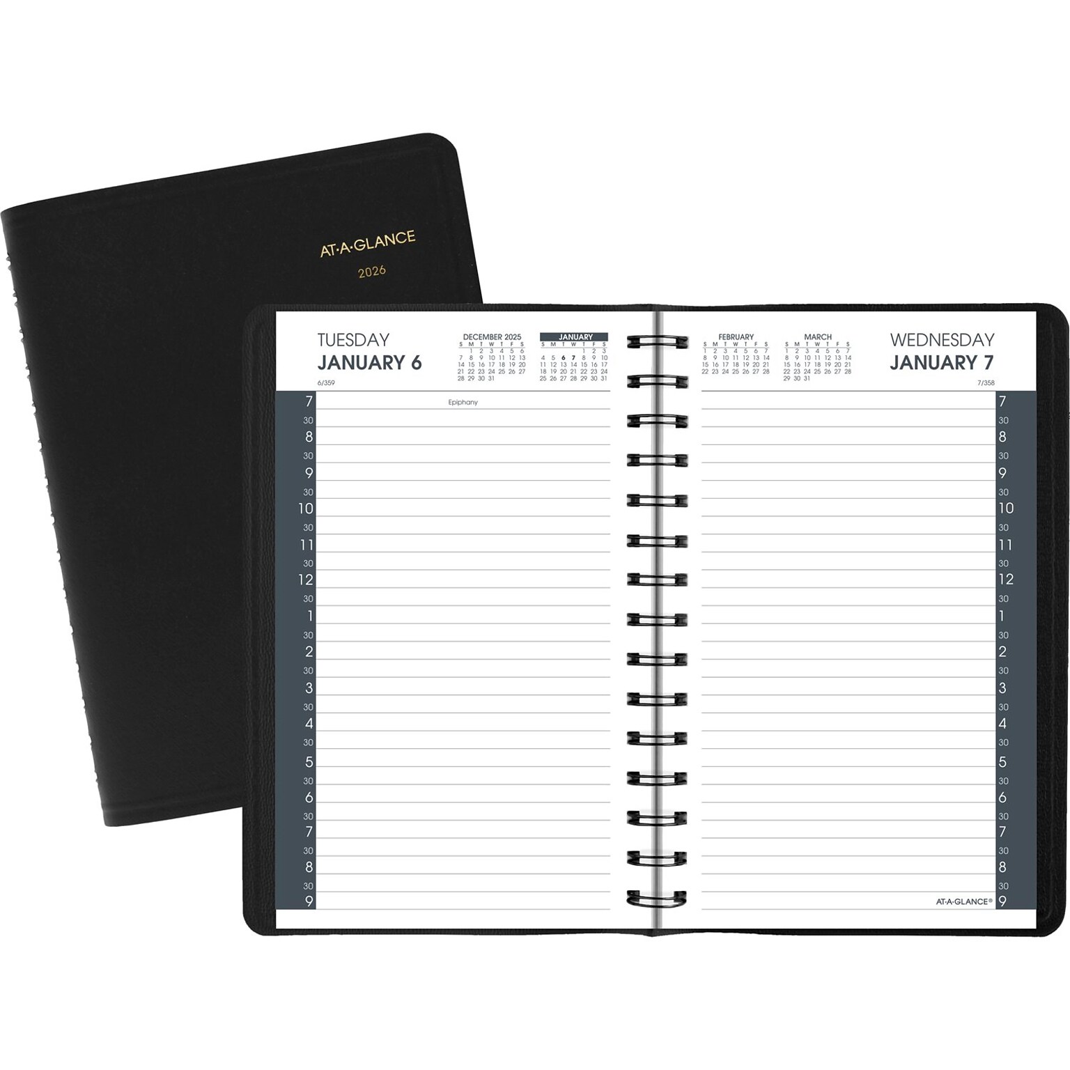 2026 AT-A-GLANCE My Day 5 x 8 Daily Appointment Book, Faux Leather Cover Black (70-207-05-26)
