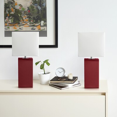 Lalia Home Lexington 21" 2-Pack Leather Base Modern Bedside Table Lamp Set, White Fabric Shade, Red (LHT-3008-RE-2PK)