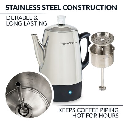 HomeCraft HCPC10SS 10-Cups Stainless Steel Coffee Percolator, Silver/Black