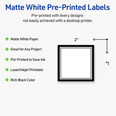 Avery Laser/Inkjet Square Multipurpose Labels, 2 x 2, White, 120/Pack (S00DM2)