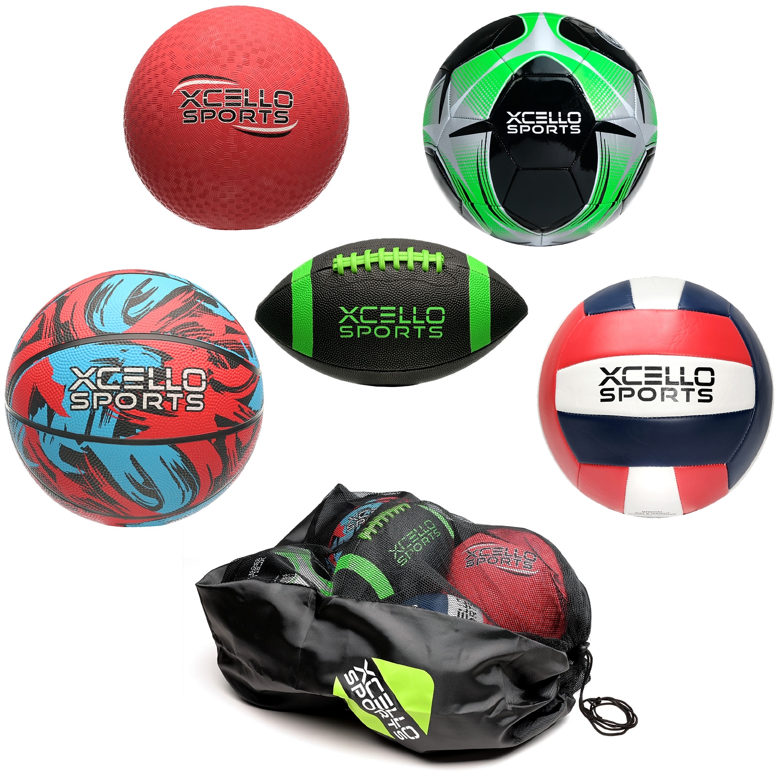 Xcello Sports Multisport 5-Ball Assortment Set, Assorted Colorful Colors (XS-MULTI-5-AST2)