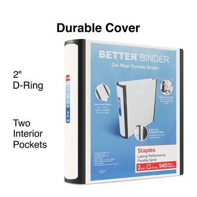 Staples® Better 2" 3 Ring View Binder with D-Rings, White (24069)