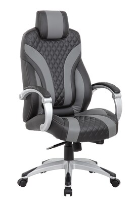 Boss Office Products Ergonomic Vinyl Swivel Executive Chair, Black/Grey (B8871-BKGY)