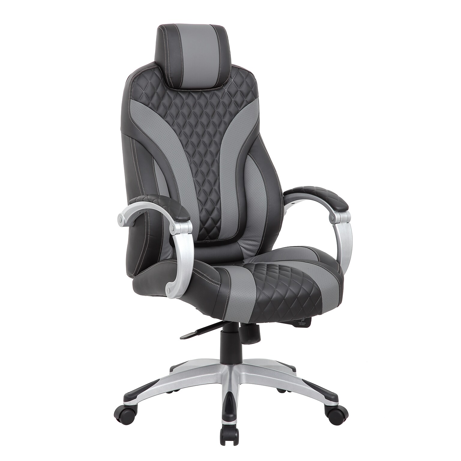 Boss Office Products Ergonomic Vinyl Swivel Executive Chair, Black/Grey (B8871-BKGY)