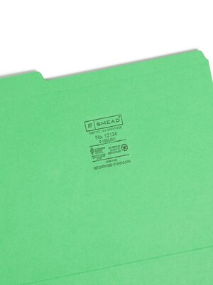 Smead File Folders, Reinforced 1/3-Cut Tab, Letter Size, Green, 100/Box (12134)