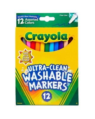 Crayola Ultra-Clean Washable Markers, Fine, Assorted Colors, 12/Box (58-7813)