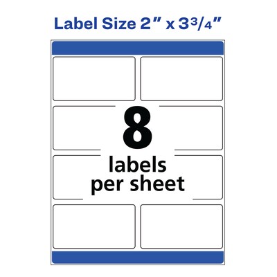 Avery Print-to-the-Edge Color Laser Shipping Labels, 2" x 3-3/4", White, 8 Labels/Sheet, 25 Sheets/Pack   (6873)