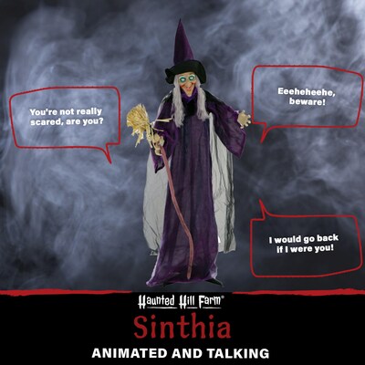 Haunted Hill Farm Life-Size Animatronic Witch with Broomstick (HHWITCH-5FLSA)