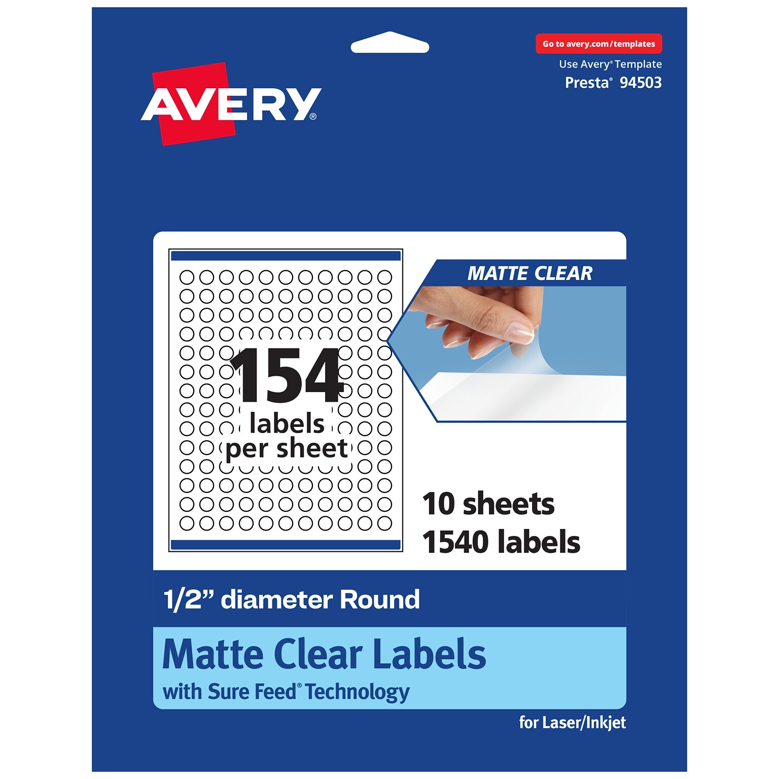 Avery Laser/Inkjet Round Multipurpose Labels, 0.5 Dia., Clear, 1540 Labels/Pack (94503)