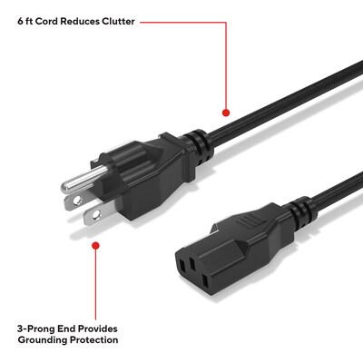 Staples TECH 6 ft. AC Power Cord, Male to Male, Black (ST62398)