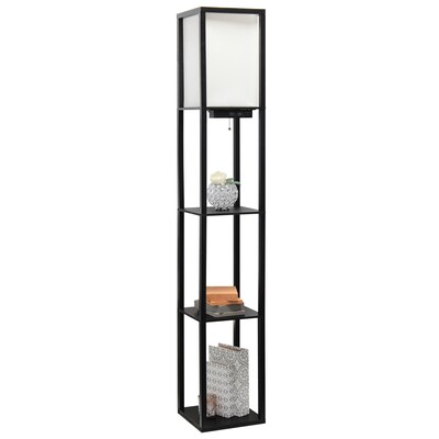 Simple Designs Etagere Organizer 62.5" Floor Lamp with Rectangular Shade, Black (LF1037-BLK-CCLB)
